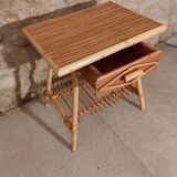 Side table with drawer rattan