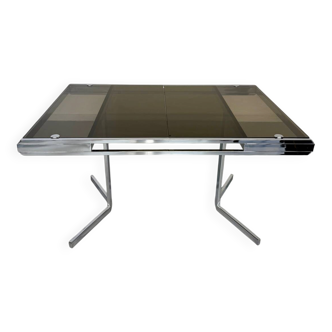 Smoked glass dining table with chrome legs, 1970s design by Roche Bobois.