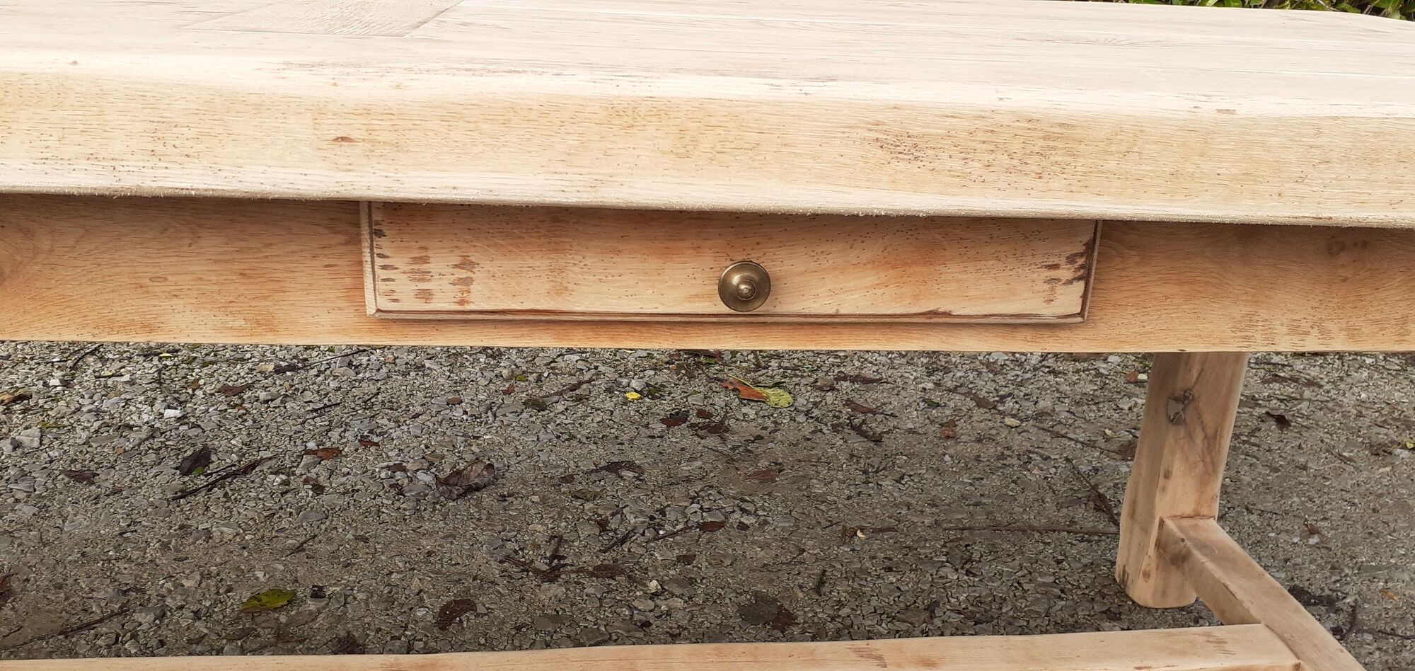 Farmhouse table 2 drawers 2 extensions in solid oak raw wood