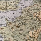 Old geological and physical map of France from 1897