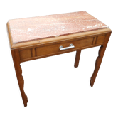 Console coiffeuse art déco en chêne dessus marbre avec tiroir