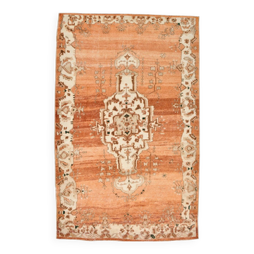 Rare Tapis Anatolien Vintage en Laine Fait Main Tons Brique & Ivoire