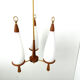 Vintage teak chandelier with white glass shades, 1960s