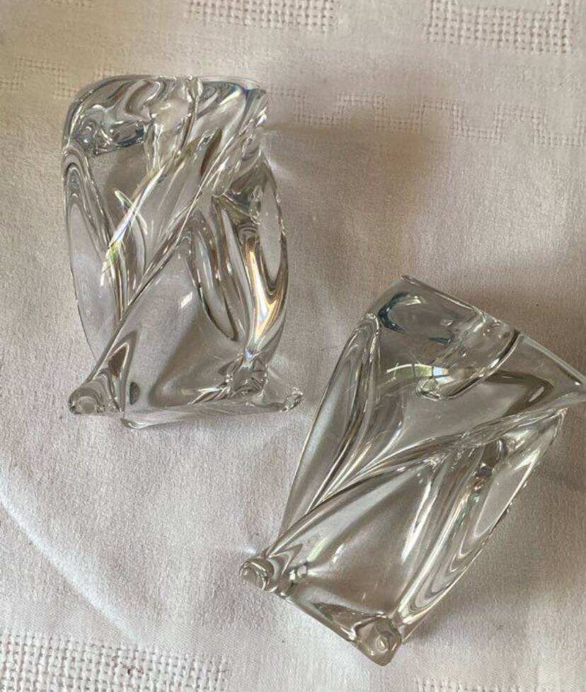 Pair of vintage Saint Louis crystal candlesticks from the 70s