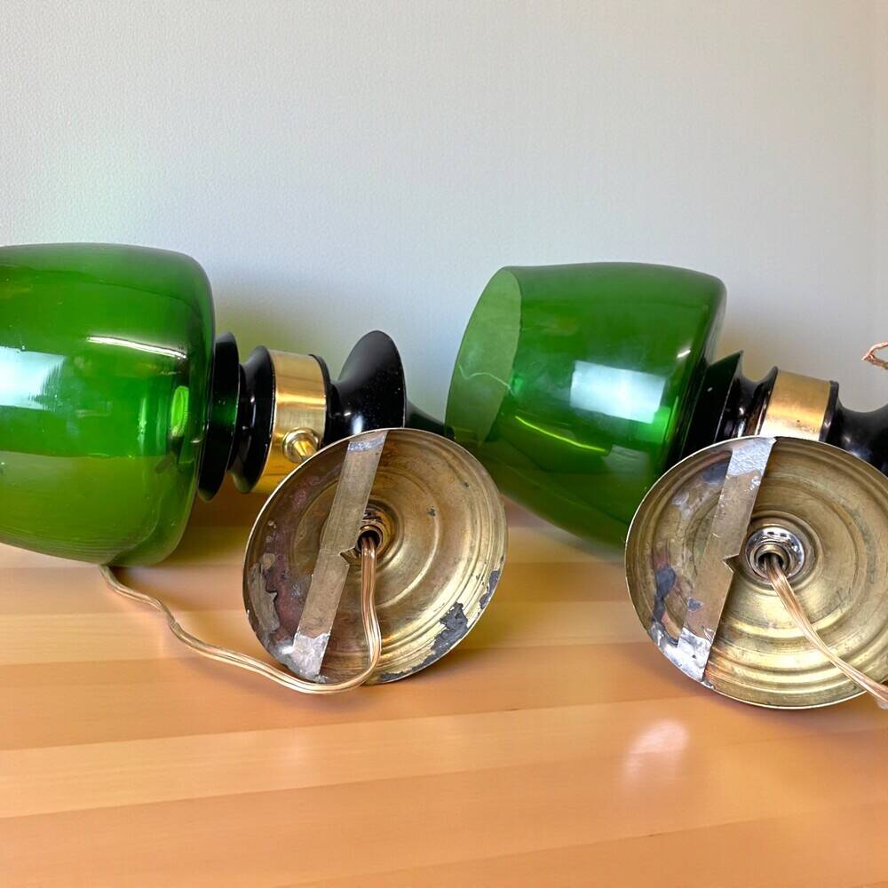 Pair Rustic green glass wall sconce lamps