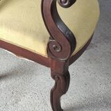 2 antique matching armchairs in wood and fabric
