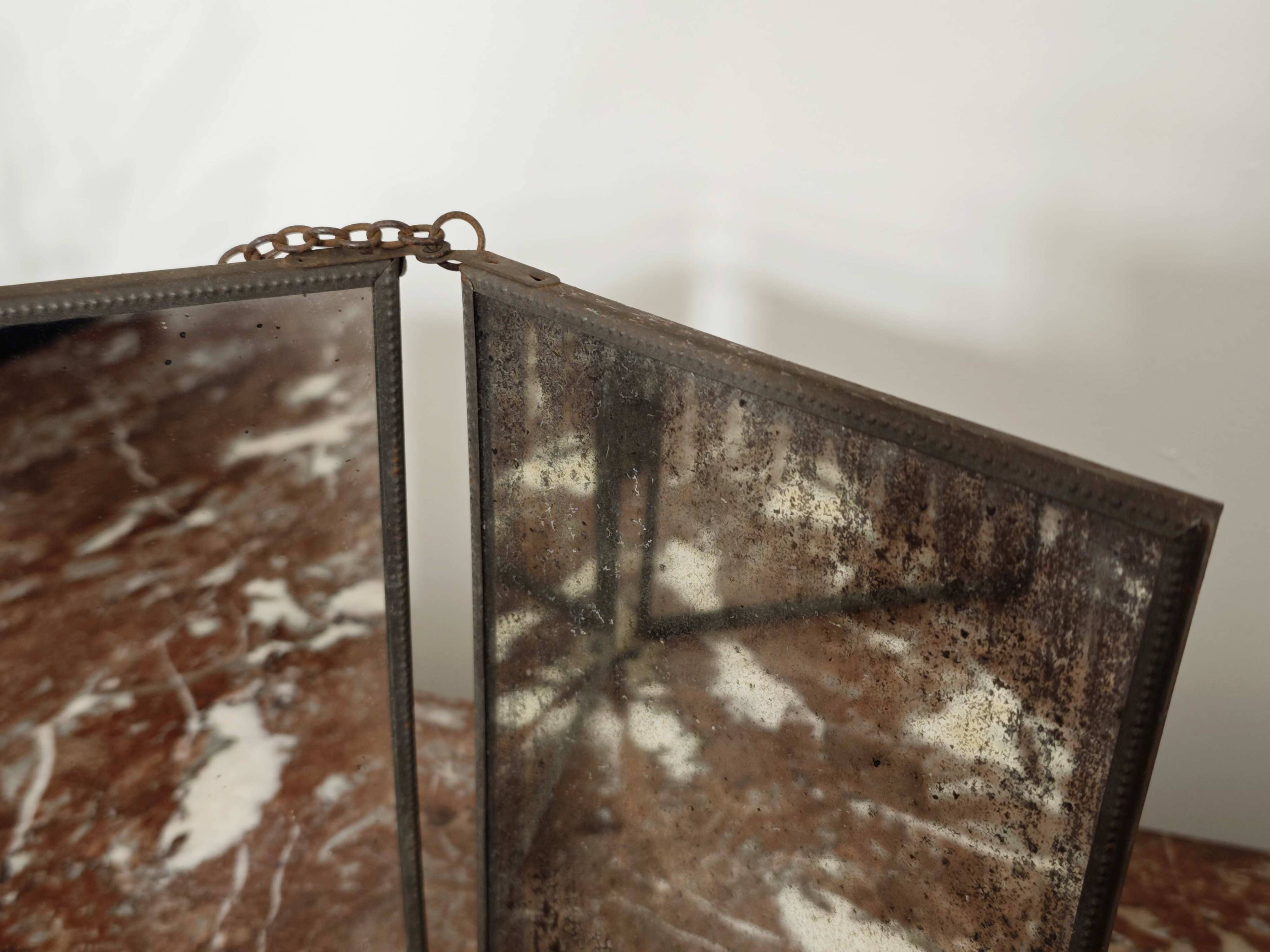 Vintage 1920 barber triptych mirror