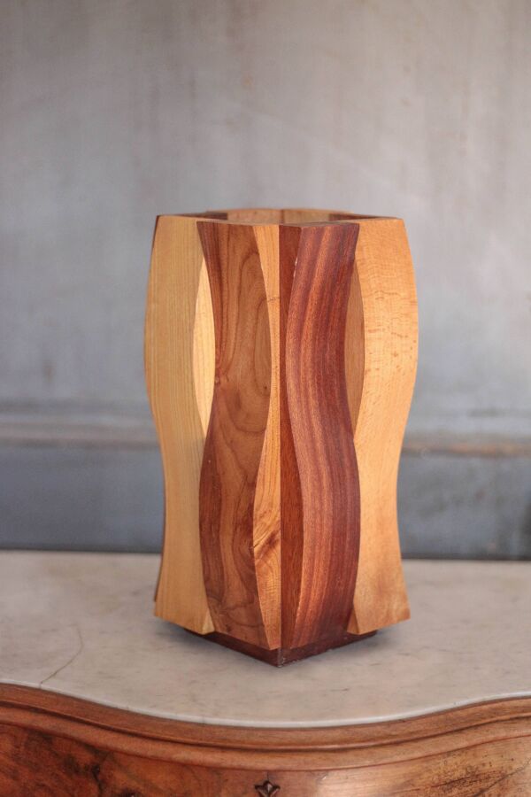 Paire de Vases bois sculptural, vase bois courbé, vase bois naturel