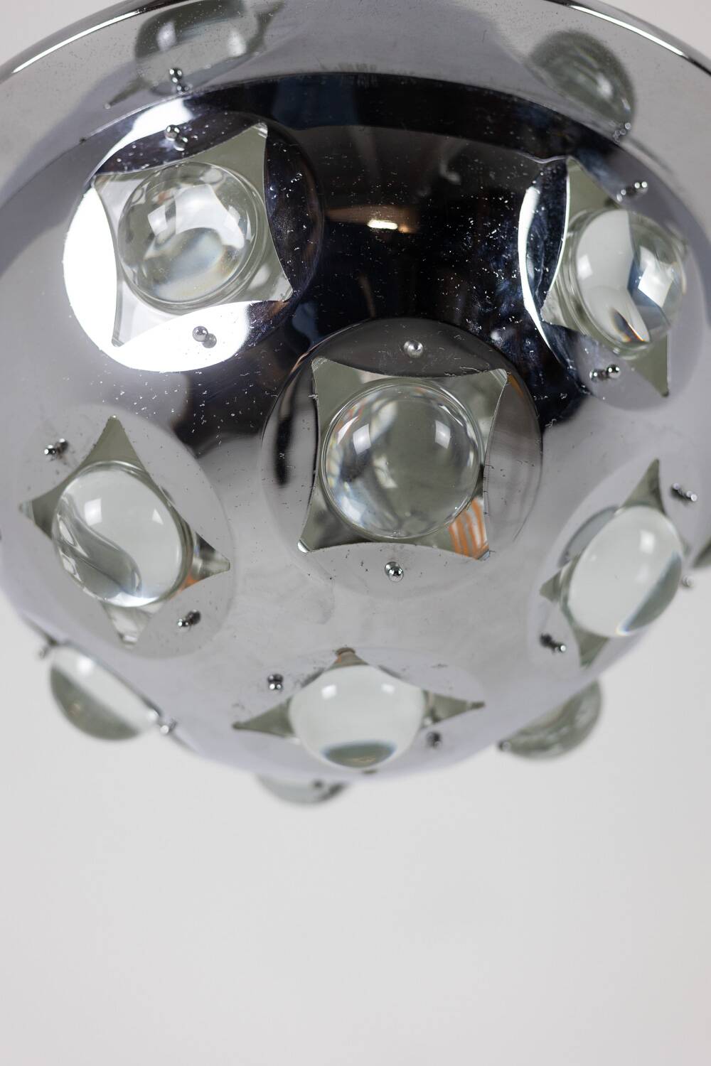 Oscar Torlasco. Chrome-plated metal "satellite" chandelier. 1970s.