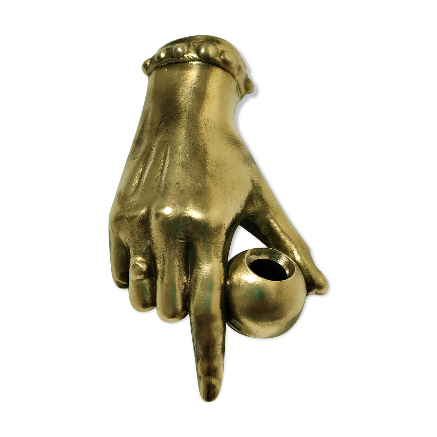hand bronze art paperweight pen holder early XXth