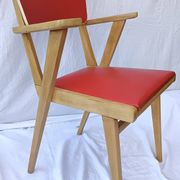 1960s wooden chair with armrests and faux leather seat