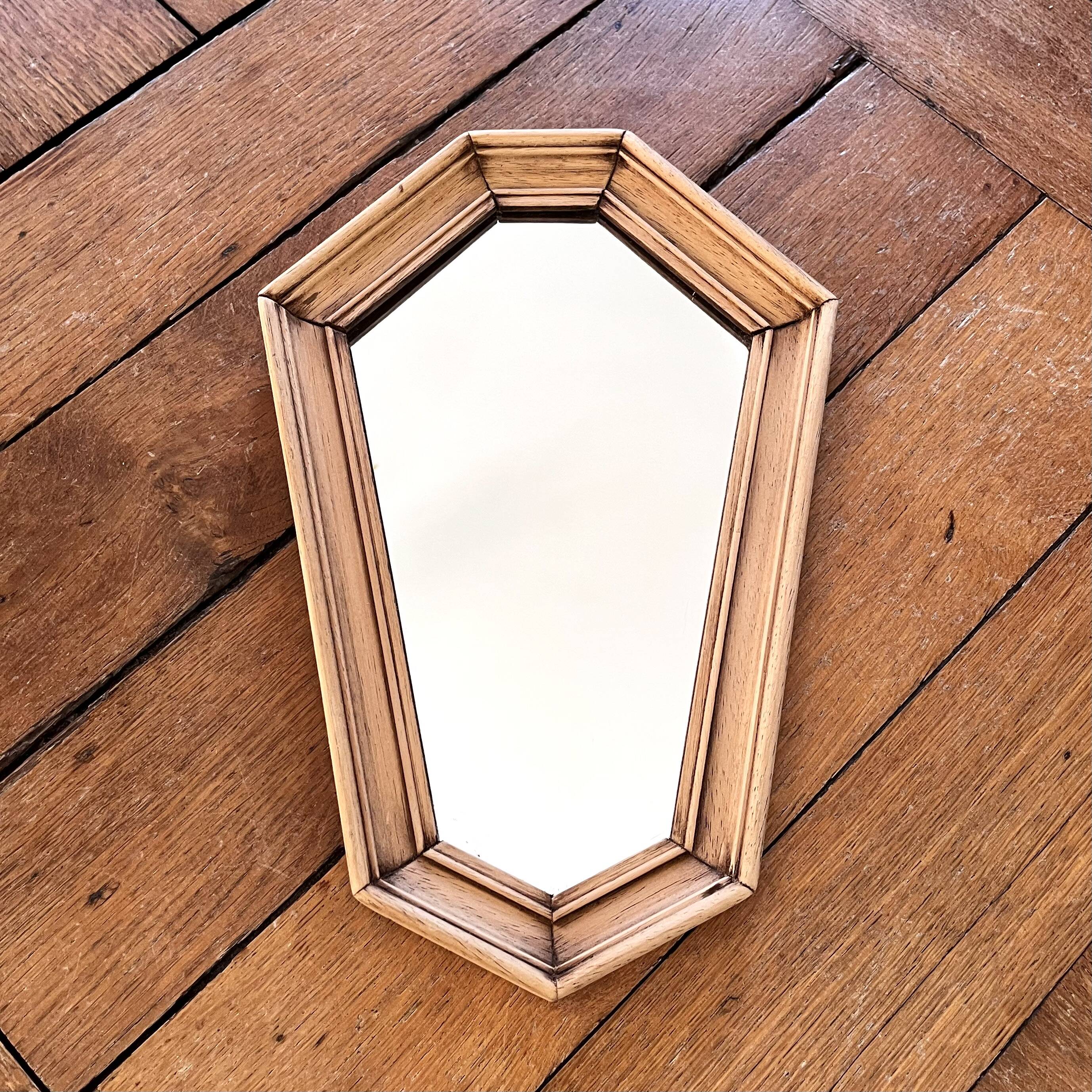 Small vintage beveled wooden wall mirror