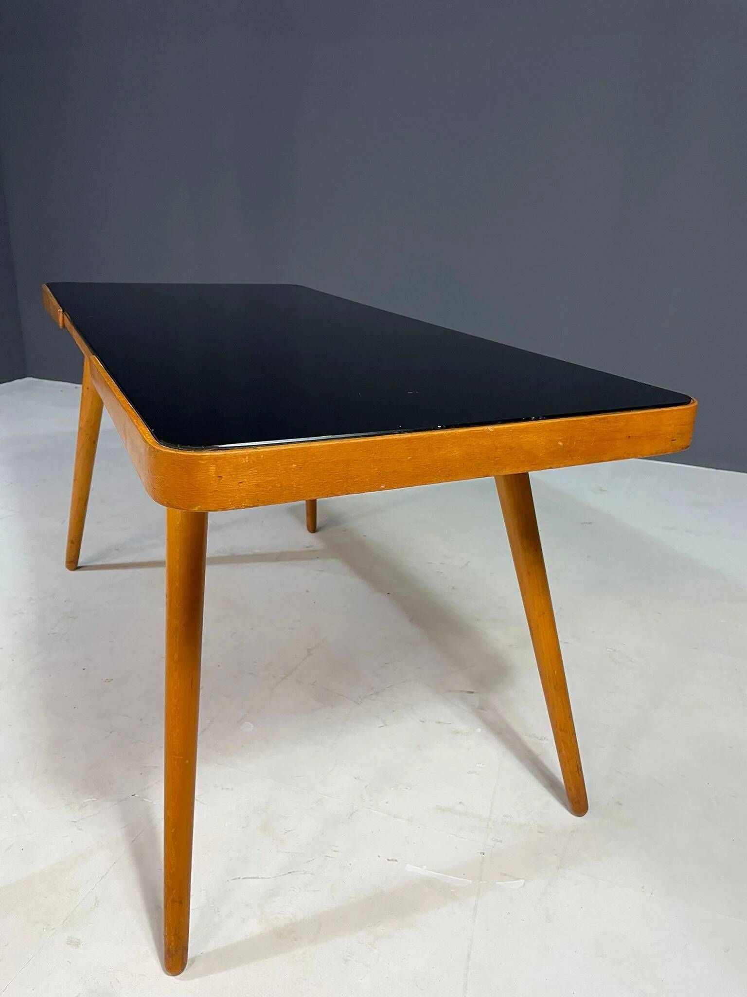 Coffee table, mid-century, opaxite glass top, Interiér Praha, 1960s