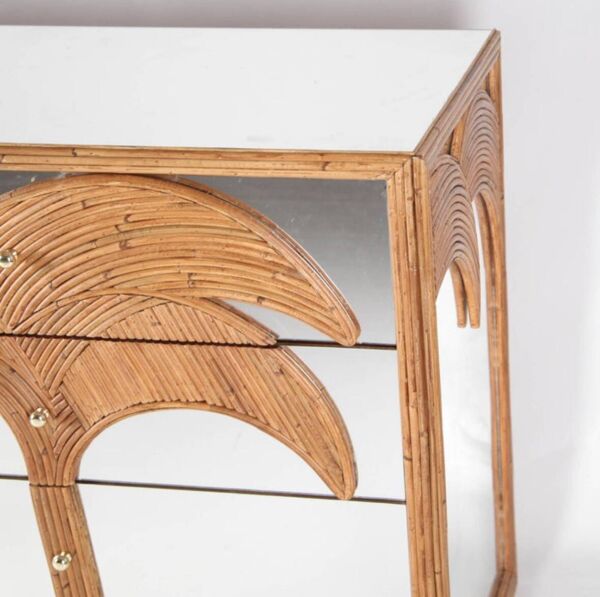 Commode « palmiers: en rotin et miroir