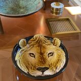 Mid-century lion ceramic plate / vide poche, Italy 1970s