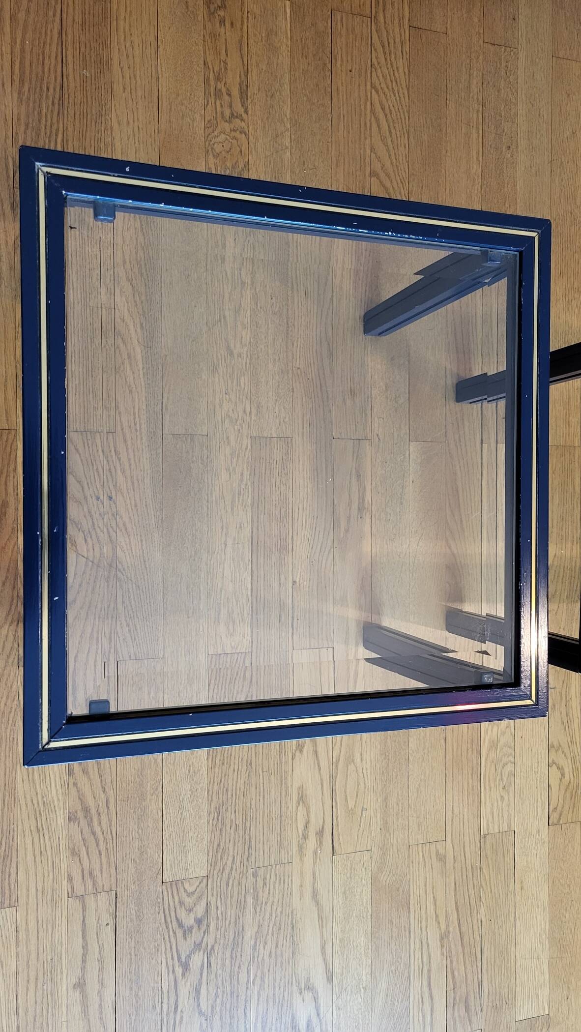 Set of 3 Pierre Vandel nesting tables in blue lacquered metal and glass top, French 1970 Vintage