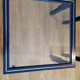 Set of 3 Pierre Vandel nesting tables in blue lacquered metal and glass top, French 1970 Vintage