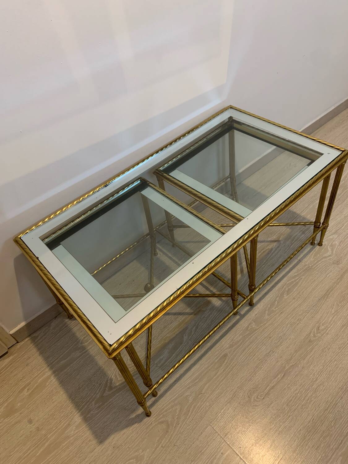 Vintage brass and glass nesting table