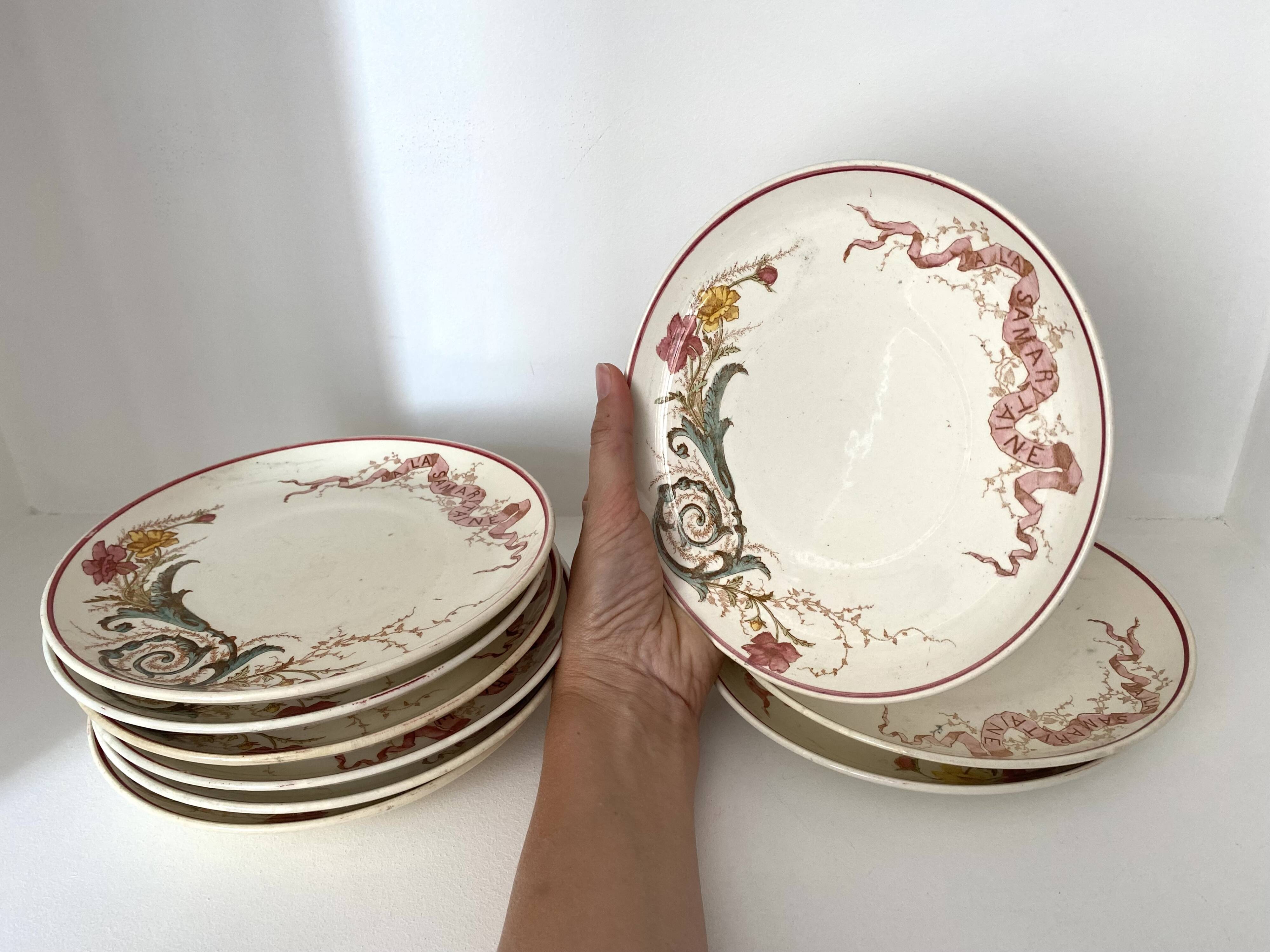 Set of 9 dessert plates "A la Samaritaine" K&G Lunéville 1900, art nouveau service