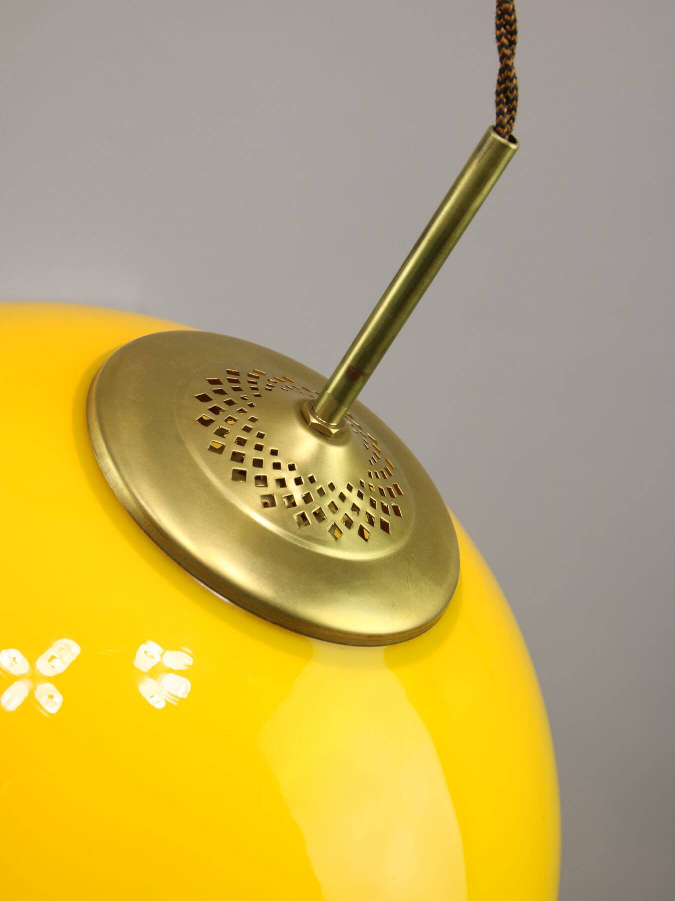 Mid-Century Italian Yellow Glass and Brass Pendant Lamp
