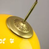 Lampe à suspension italienne du milieu du siècle en verre jaune et laiton