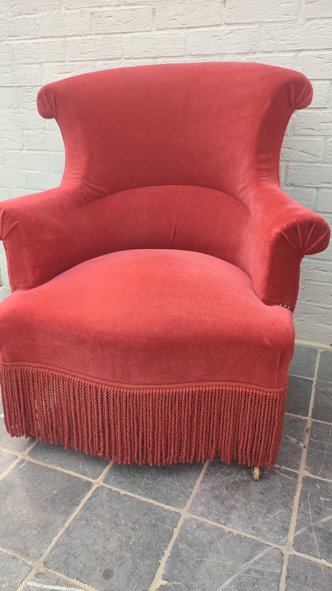 Pair of fringed crapaud armchairs