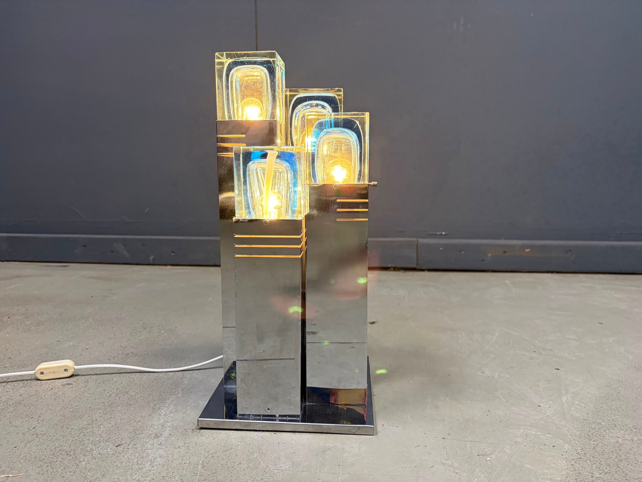 Vintage Cubico table lamp by Gaetano Sciolari, 1970s