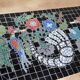 Vintage Oak &  Mosaic Coffee Table with Brids, Louis XV style 1970s