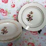 6 assiettes creuses vaisselle ancienne roses multi couleur doré or