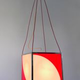 Cubic Red and White Plexiglass and Metal Pendant, Italy