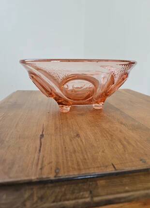 Art Deco pink glass fruit bowl on tripod stand - 1930s