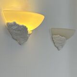 Pair of plaster and frosted glass wall lights, France, 1970.