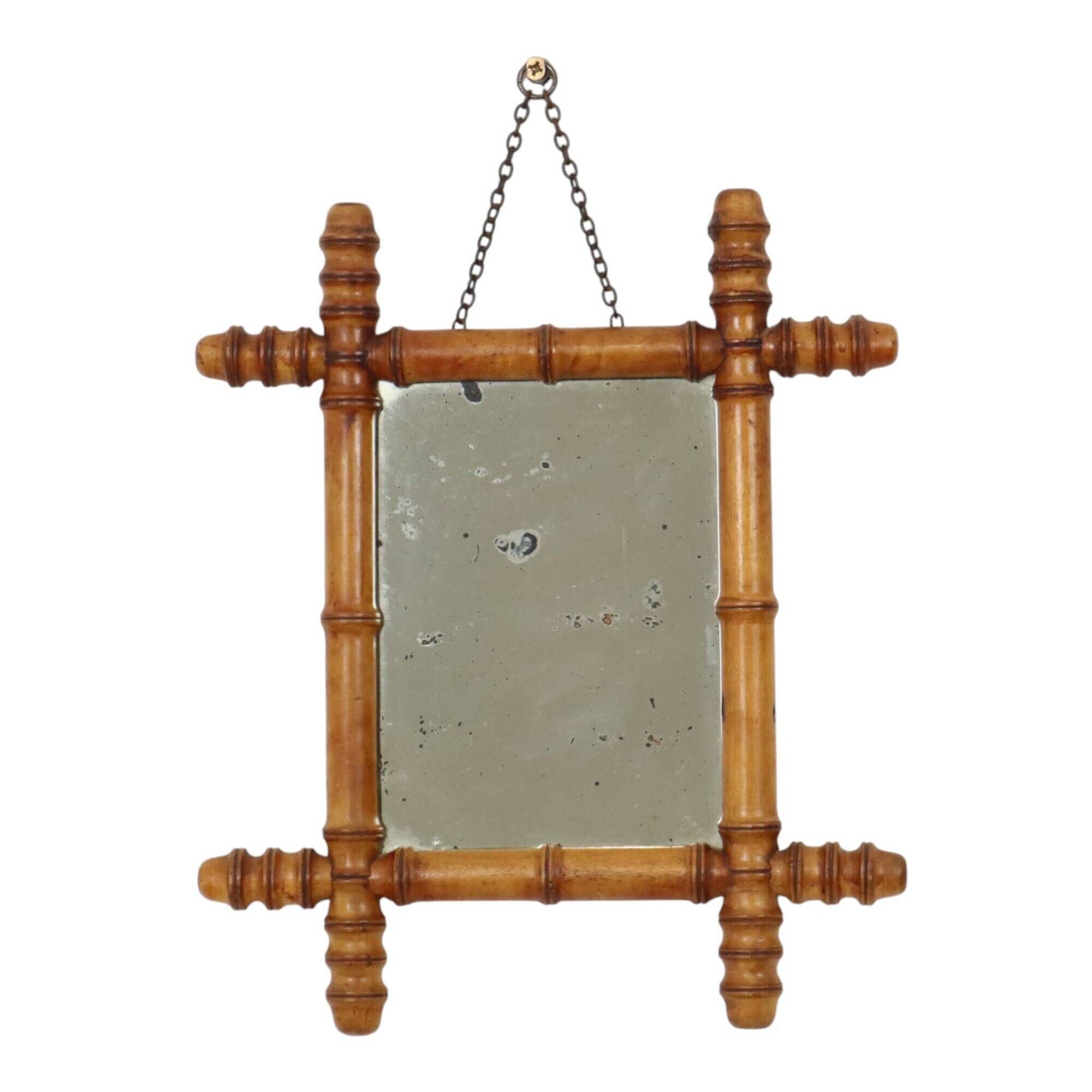 Antique Wooden Faux Bamboo Chinoiserie Mirror 40x34cm