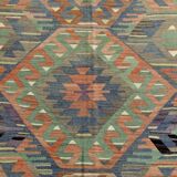 5x11 Green & Blue Tribal Turkish Vintage Kilim Rug 170x333Cm SK 35197