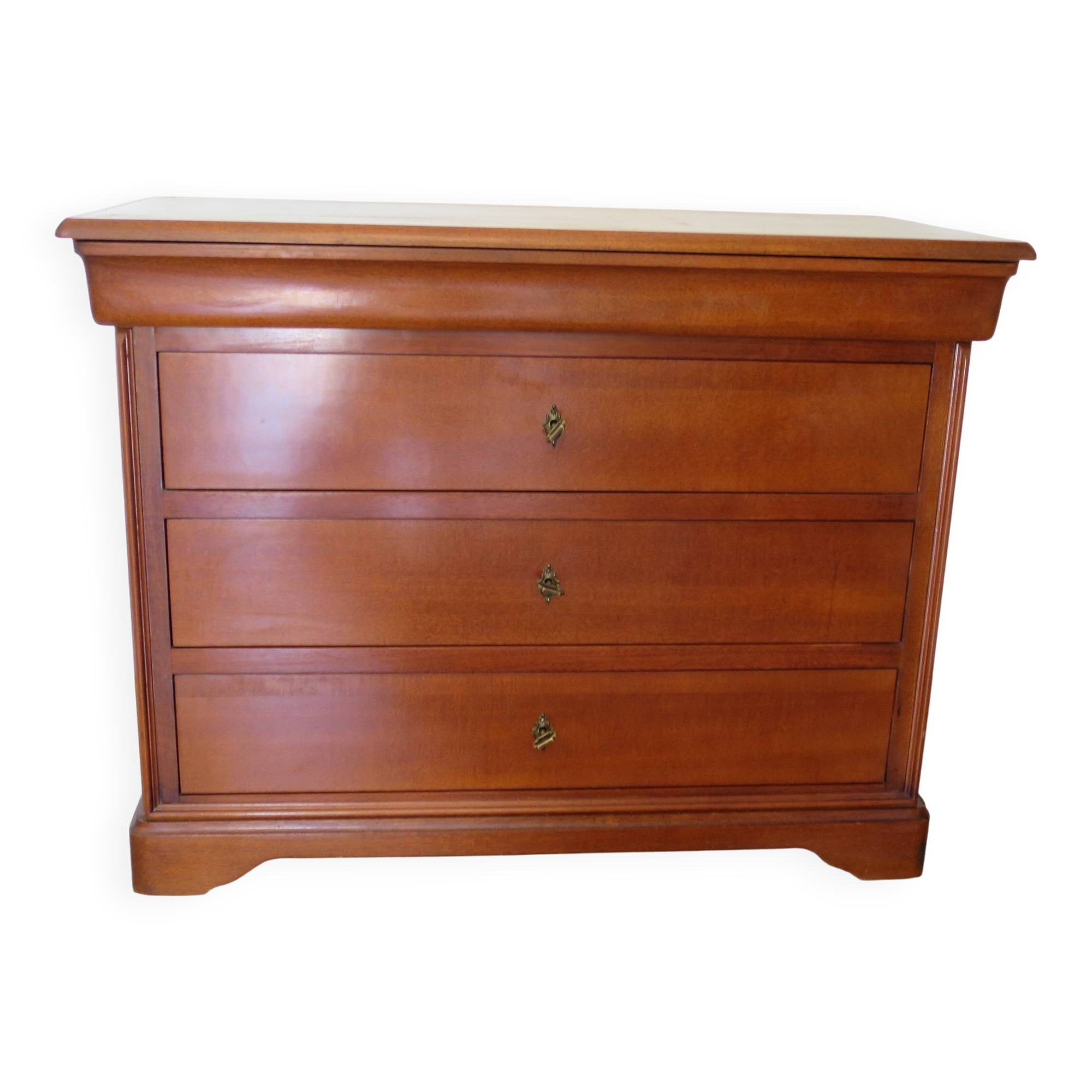 commode à doucine-merisier–4 tiroirs -serrures-Années 80–Louis Philipe