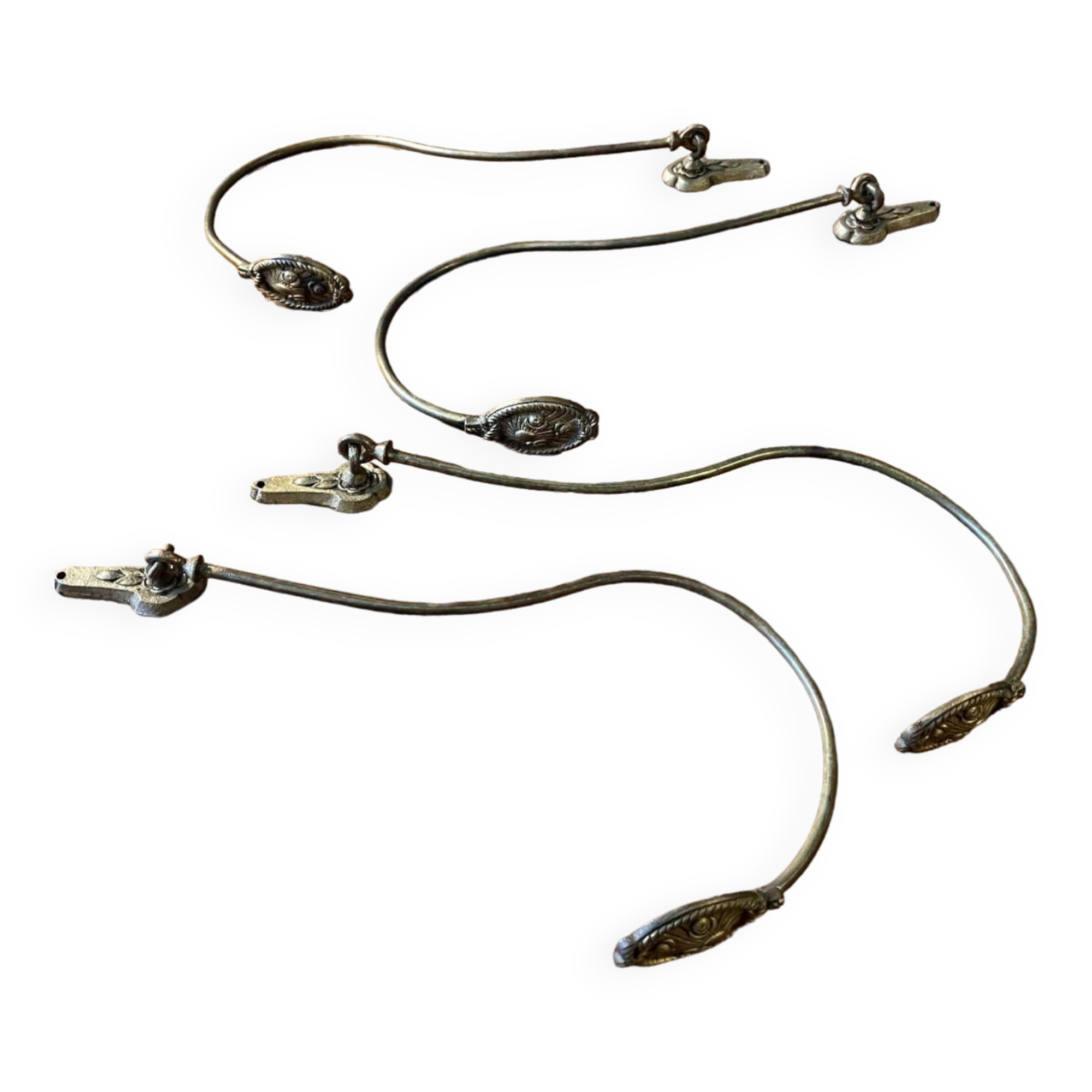 4 curtain tiebacks in art deco bronze brass
