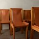 Wood Leather Dining Chairs Luigi Gorgoni Roche Bobois, 1970s, Set of 7
