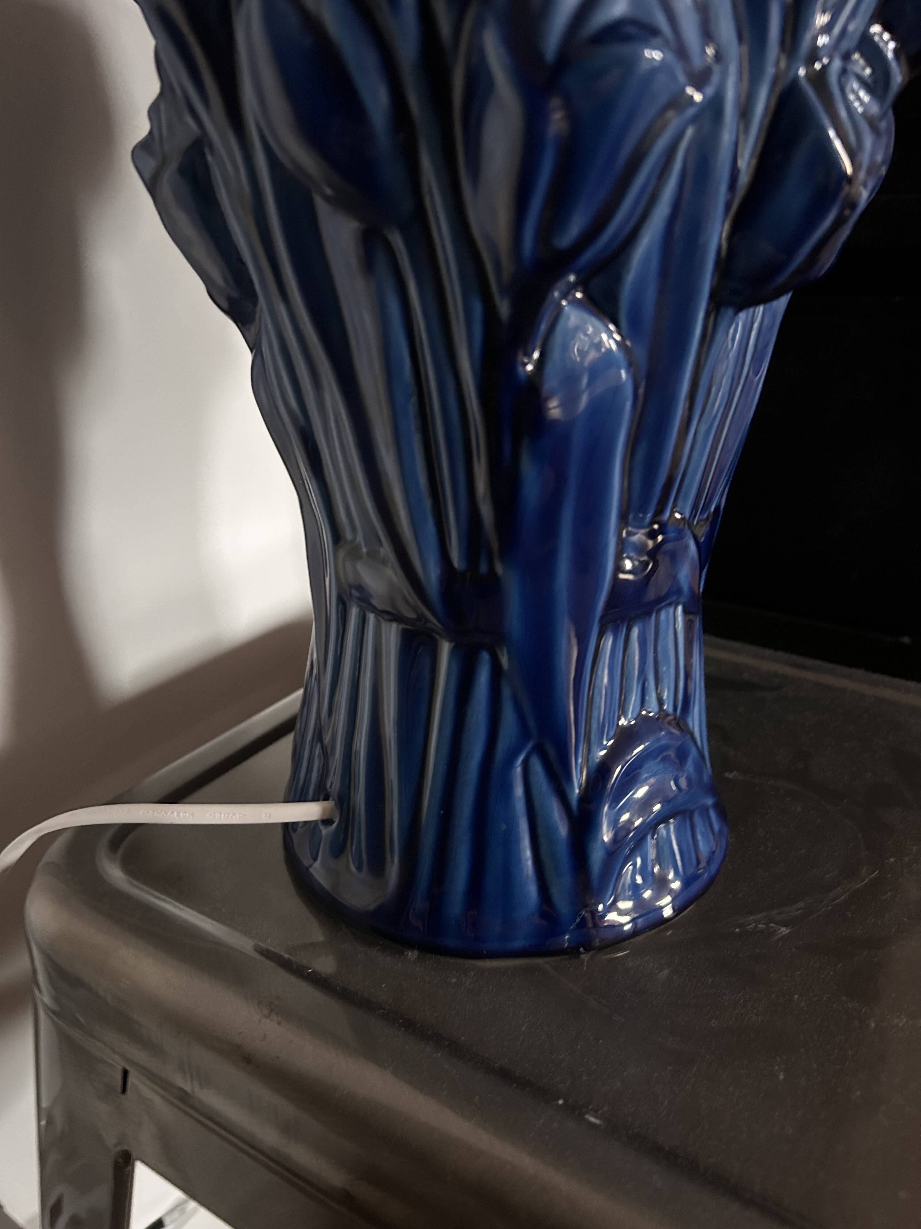 Vintage blue globe table lamp with white pleated globe