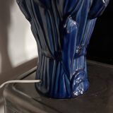 Vintage blue globe table lamp with white pleated globe