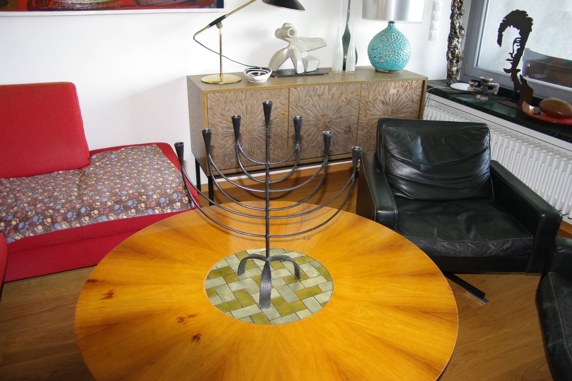 Wrought and beated iron menorah sweden 1950