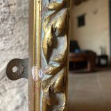 Grand miroir ancien, cadre en bois sculpté blanc et or
