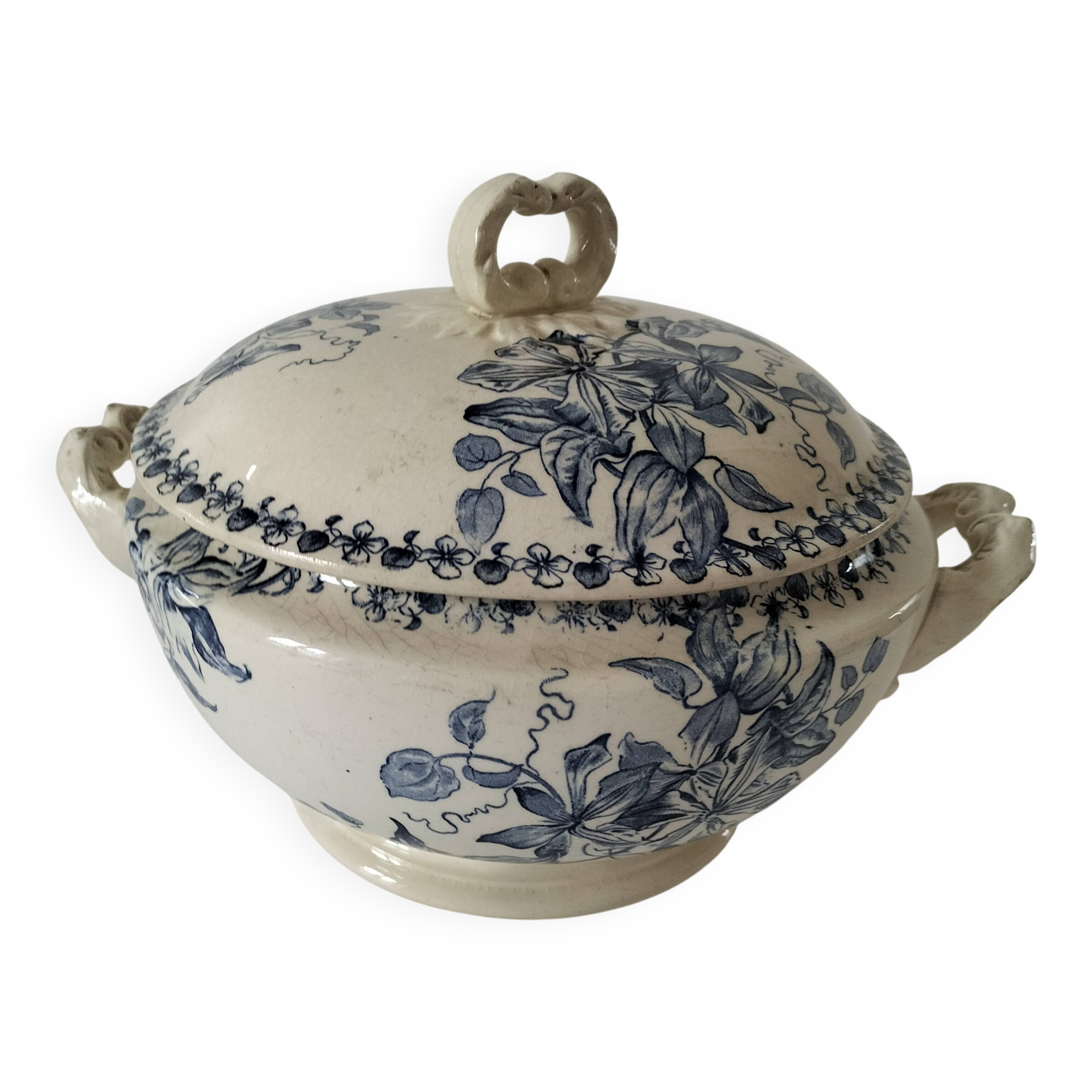 Antique ironstone tureen – Bordeaux MGB – blue floral decoration