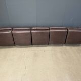 Modular vintage brown leather sofa, 1970s.