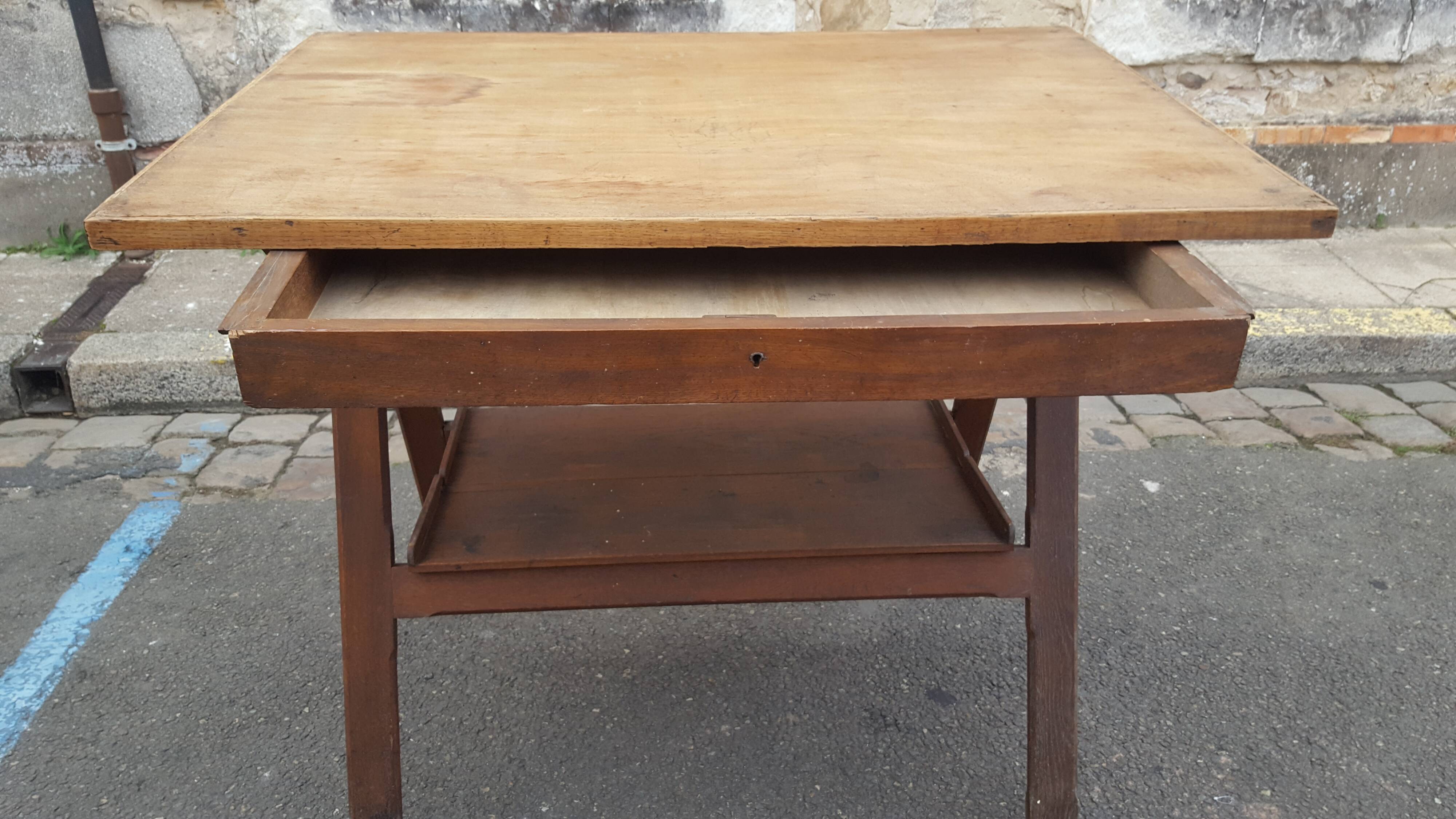 Drawing table wood and vintage metal