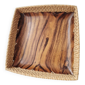 Plateau en bois et rotin '80s - Vintage