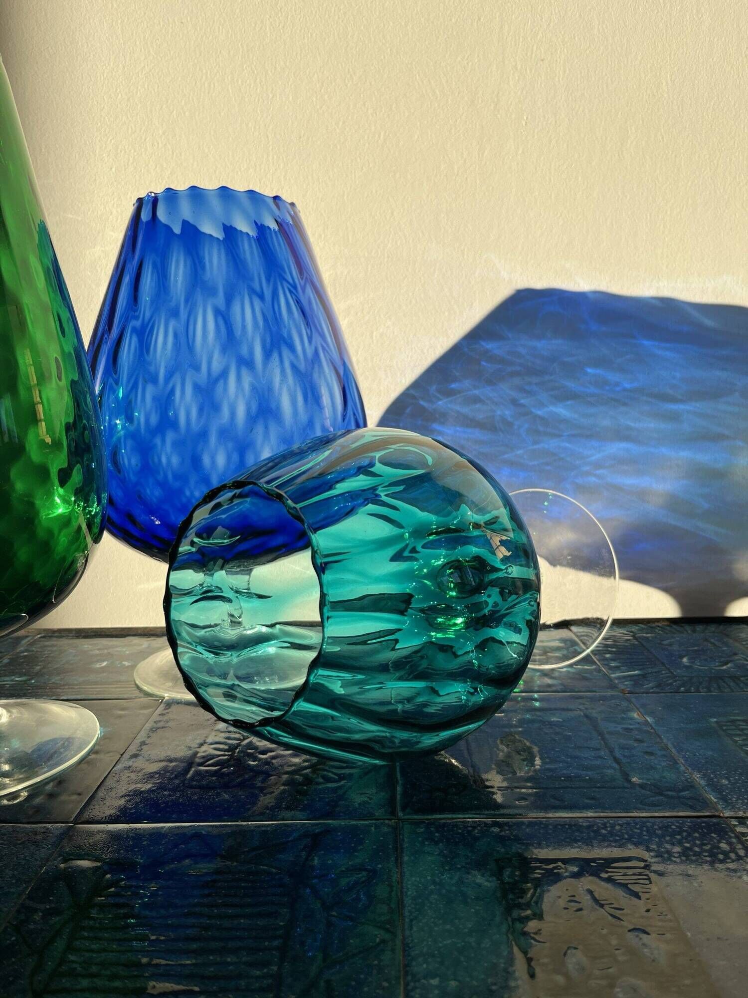 Turquoise blue vase in Empoli glass Made in Italy 1970