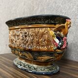 Large planter in colored slip with antique decoration