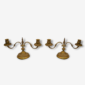 Candle holders in bronze (pair)