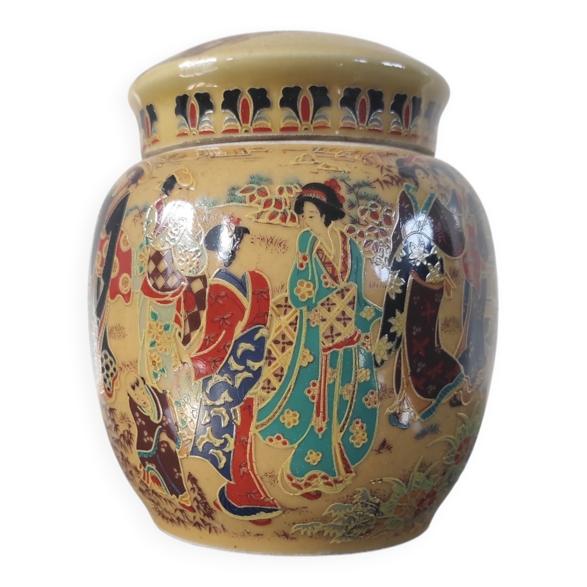 Ancien pot à gingembre style Satsuma • Décor Geishas & Dorures