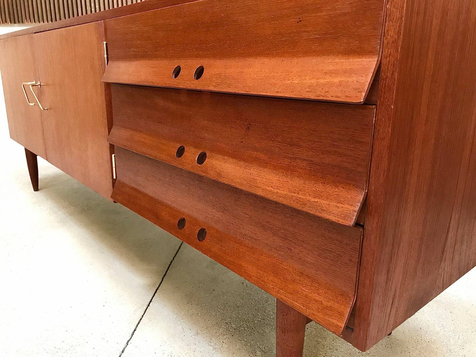 Mid-Century Modern Teak sideboard with brass handles, Germany 1960s
